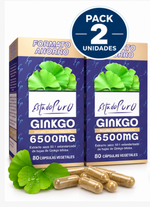 Pack 2 Ginkgo Biloba 6500 mg EstadoPuro | Extracto 50:1 al 24% en Flavonglucósidos | 80 Cápsulas