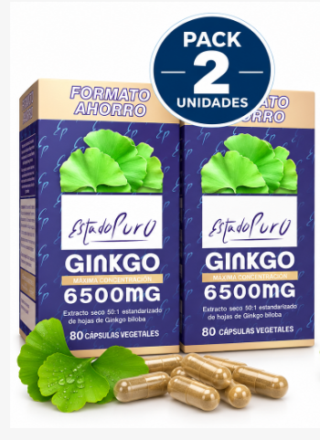 Pack 2 Ginkgo Biloba 6500 mg EstadoPuro | Extracto 50:1 al 24% en Flavonglucósidos | 80 Cápsulas