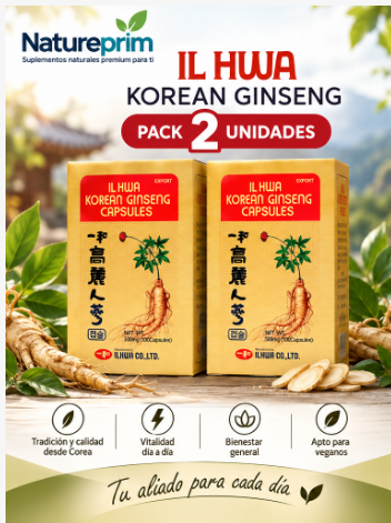 Pack 2 Ginseng Coreano IL HWA Tongil | Raíz de 6 Años | 100 Cápsulas