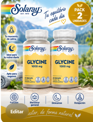 Pack 2 Glicina 1000 mg Solaray | Aminoácido | 60 VegCaps