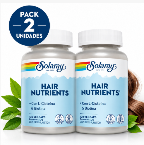 Pack 2 Nutrients Hair Solaray | Biotina, Zinc, Vitaminas del Grupo B y Extractos Vegetales | 120 Cápsulas