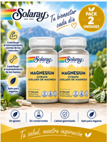 Pack 2 Magnesio Citrato Solaray | 90 VegCaps