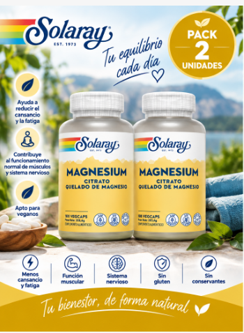 Pack 2 Magnesio Citrato Solaray | Formato Grande | 180 VegCaps