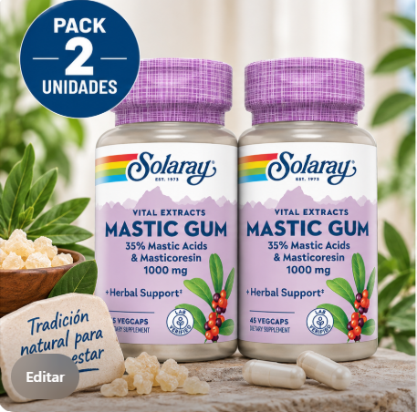Pack 2 Mastic Gum 500 mg Solaray | Extracto de Lentisco | 45 Cápsulas