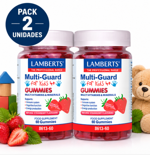 Pack 2 Multi-Guard for Kids Lamberts | Gominolas Multivitamínicas | 12 Vitaminas y Minerales | Sabor Fresa | 60 Uds.