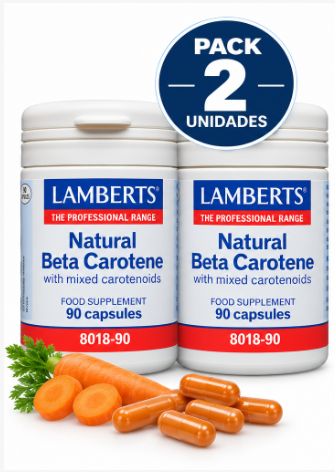 Pack 2 Betacaroteno Natural 15 mg Lamberts | Con Carotenoides Mixtos | 90 Cápsulas