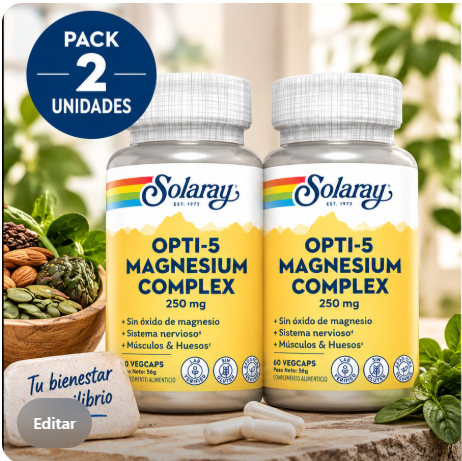 Pack 2 Complex Magnesium Opti-5 Solaray | 5 Fuentes de Magnesio | 60 Cápsulas