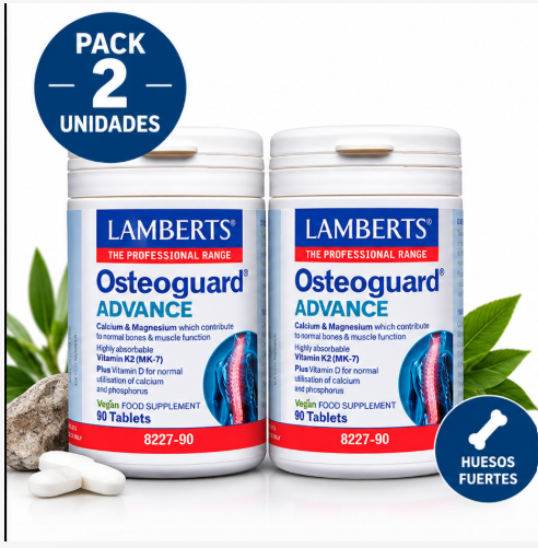 Pack 2 Osteoguard® ADVANCE Lamberts | Calcio, Magnesio, Vitamina K2 y D3 | Vegetariano | 90 Comprimidos