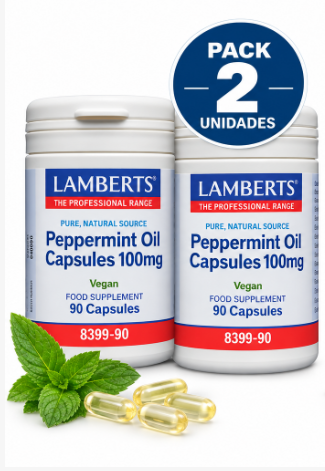 Pack 2 Aceite de Menta 100 mg Lamberts | Aceite Natural de Menta Piperita | Vegano | 90 Cápsulas