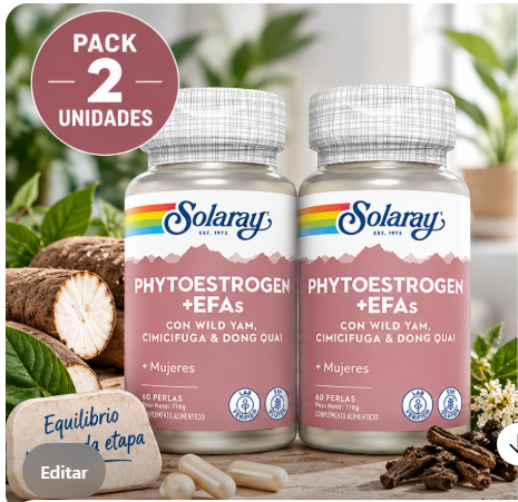 Pack 2 Plus Phytoestrogen Solaray | Borraja, Onagra, Lino y Soja | 60 Perlas
