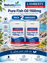 Pack 2 Aceite de Pescado Puro 1100 mg Alta Concentración Lamberts | 700 mg Omega 3 EPA+DHA por Cápsula | 120 Cápsulas