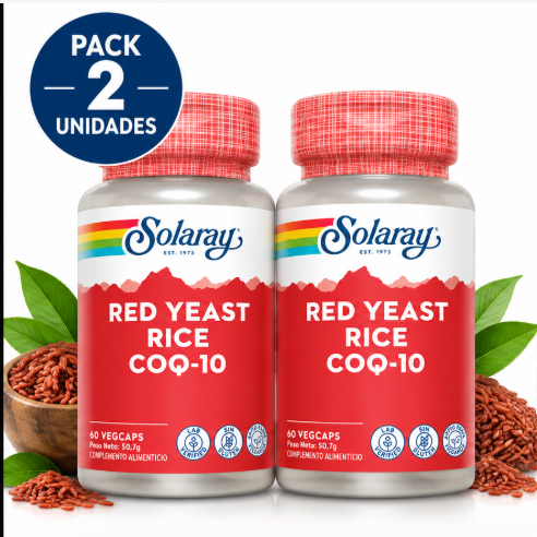 Pack 2 Plus Red Rice & Q10 Solaray | Levadura Roja de Arroz + Niacina + Coenzima Q10 | 60 Cápsulas