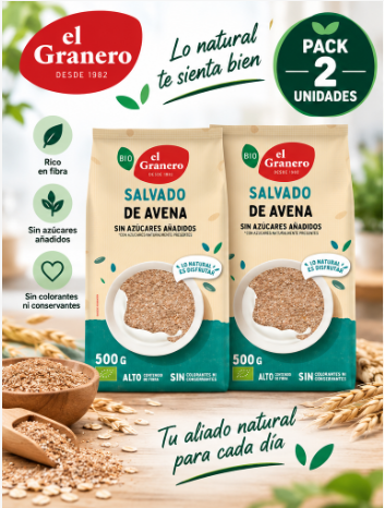 Pack 2 Salvado de Avena BIO El Granero Integral | Fuente de Fibra y Beta-Glucanos | 500 g