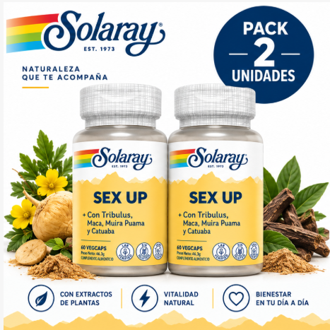 Pack 2 Sex Up Solaray | Catuaba, Maca, Tribulus y Muira Puama | 60 Cápsulas