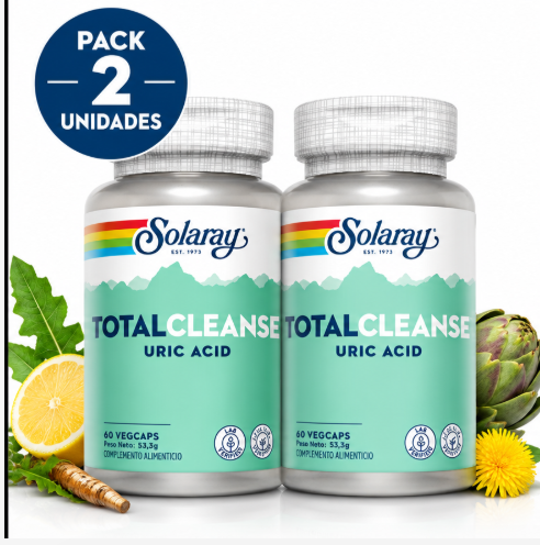 Pack 2 Total Cleanse Uric Acid Solaray | Cerezo, Quercetina, Bromelina, Cúrcuma y Apio | Vegano | 60 Cápsulas