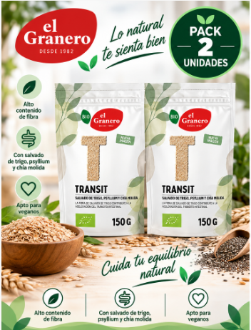 Pack 2 Lax-Transit El Granero Integral BIO | Salvado de Trigo, Psyllium y Chía | 150 g