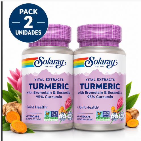 Pack 2 Advanced Turmeric (Bromelain & Boswellia) Solaray | Cúrcuma 95% Curcumina | Vegano | 60 Cápsulas