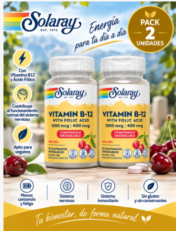 Pack 2 Vitamina B-12 2000 mcg Solaray | Sublingual | 90 Comprimidos