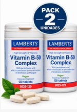 Pack 2 Complejo Vitamina B-50 Lamberts | Alta Potencia | Vegano | 120 Comprimidos