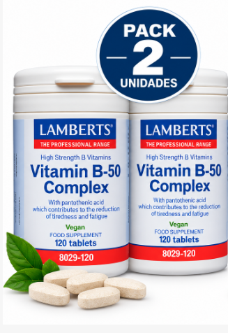 Pack 2 Complejo Vitamina B-50 Lamberts | Alta Potencia | Vegano | 120 Comprimidos