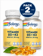 Pack 2 Vitamina D3 4000 UI + K2 MK-7 50 mcg Solaray | 120 Cápsulas Vegetales