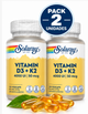 Pack 2 Vitamina D3 4000 UI + K2 50 mcg Solaray – 120 Cápsulas Vegetales