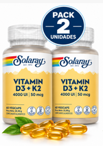 Pack 2 Vitamina D3 + K2 4000 UI Solaray | 60 VegCaps