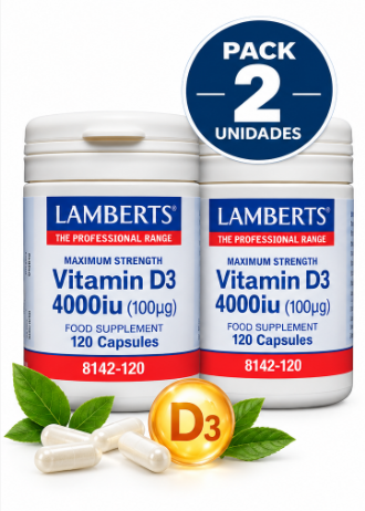 Pack 2 Vitamina D3 4000 UI (100 µg) Máxima Potencia Lamberts | 120 Cápsulas