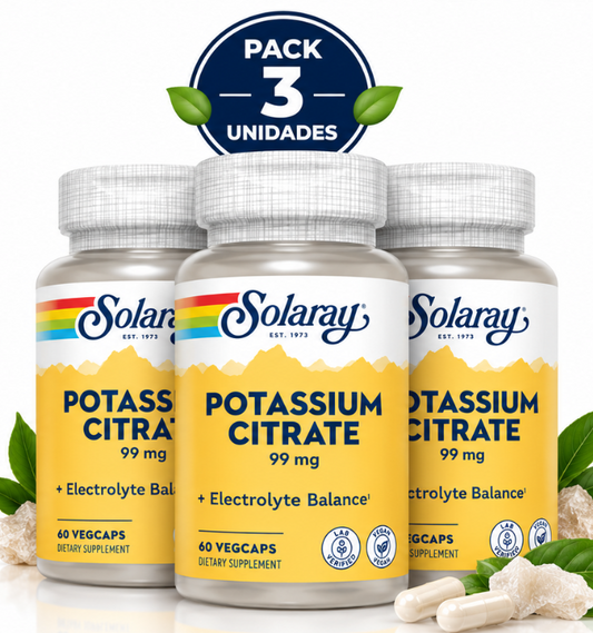 Pack 3 Potasio Citrato 99mg Solaray | Con Perejil, Apio y Diente de León | Vegano | 60 VegCaps