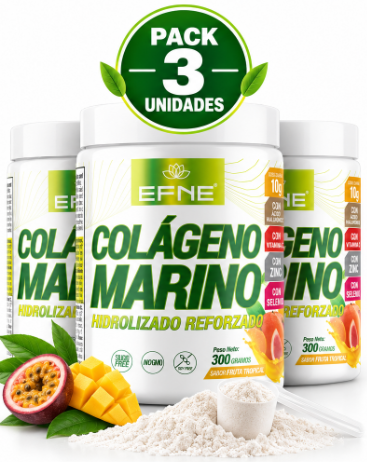 Pack 3 Colágeno Marino EFNE | Sabor Frutas Tropicales | Hidrolizado + Ácido Hialurónico, Vitamina C, Zinc y Selenio | 300g