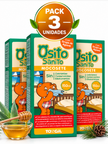 Pack 3 Osito Sanito Mocosete Tongil | Jarabe Infantil con Malvavisco, Romero y Vitamina C | 150ml