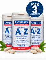 Pack 3 A to Z Multivitaminas y Minerales Lamberts | 23 Nutrientes + D3 | Una al Día | 60 Comprimidos