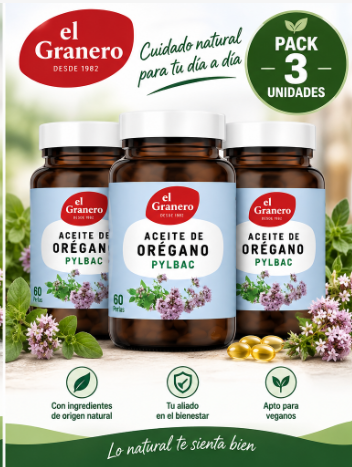 Pack 3 Aceite de Orégano Español Pylbac El Granero Integral | 60 Perlas 700 mg