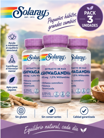 Pack 3 Ashwagandha Solaray | 60 VegCaps