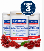 Pack 3 Astaxantina 8 mg de Origen Natural + Vitamina E Lamberts | Vegano | 30 Cápsulas