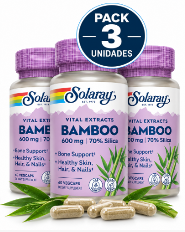 Pack 3 Bambú 600 mg Solaray | 70% Sílice | 60 Cápsulas