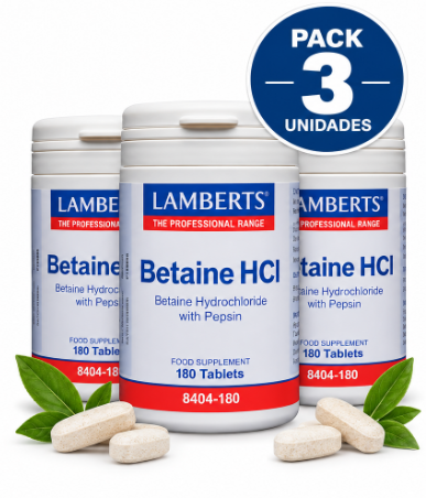 Pack 3 Betaína HCl con Pepsina Lamberts | 180 Comprimidos