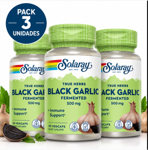 Pack 3 Black Garlic Bulb 500mg Solaray | Ajo Negro Fermentado | Vegano | 50 Cápsulas