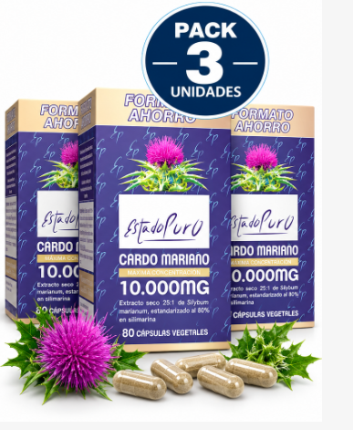 Pack 3 Cardo Mariano 10.000 mg EstadoPuro | Extracto 25:1 al 80% en Silimarina | 80 Cápsulas