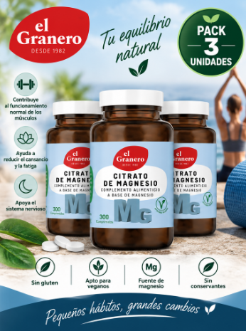 Pack 3 Citrato de Magnesio (MG 500) El Granero Integral | Alta Absorción | 300 Comprimidos 760 mg