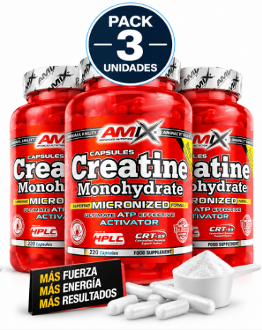 Pack 3 Creatina Monohidrato Amix | Cápsulas | 220 Cáps