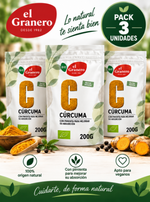 Pack 3 Cúrcuma y Pimienta BIO El Granero Integral | Especia en Polvo | 200 g