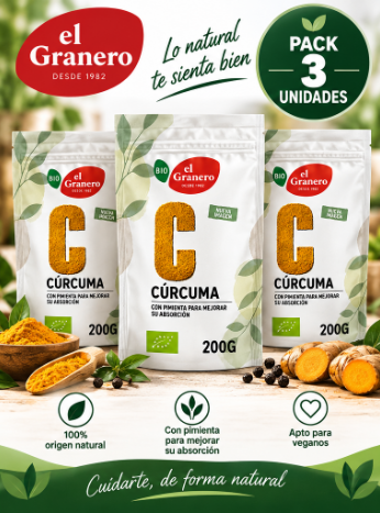 Pack 3 Cúrcuma y Pimienta BIO El Granero Integral | Especia en Polvo | 200 g