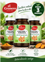 Pack 3 Cúrcuma + Pimienta BIO El Granero Integral | Cápsulas 440 mg | 100+20 Cápsulas