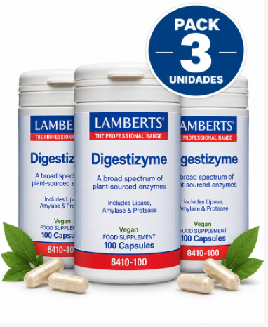 Pack 3 Digestizyme Enzimas Digestivas Lamberts | Lipasa + Amilasa + Proteasa | Vegano | 100 Cápsulas