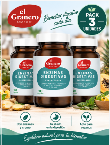 Pack 3 Enzimas Digestivas Pancreogran Complex El Granero Integral | 100 Cápsulas 585 mg