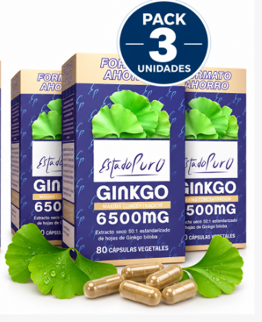 Pack 3 Ginkgo Biloba 6500 mg EstadoPuro | Extracto 50:1 al 24% en Flavonglucósidos | 80 Cápsulas