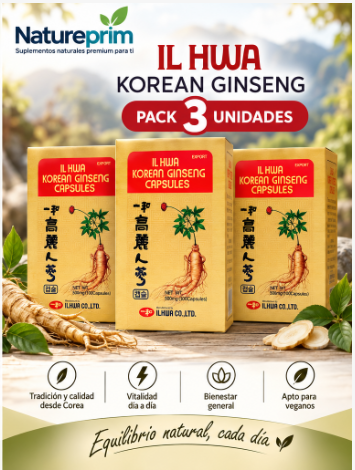 Pack 3 Ginseng Coreano IL HWA Tongil | Raíz de 6 Años | 100 Cápsulas