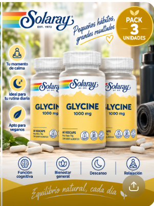 Pack 3 Glicina 1000 mg Solaray | Aminoácido | 60 VegCaps