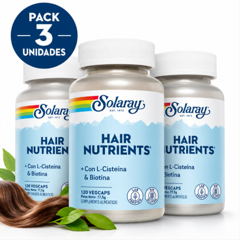 Pack 3 Nutrients Hair Solaray | Biotina, Zinc, Vitaminas del Grupo B y Extractos Vegetales | 120 Cápsulas